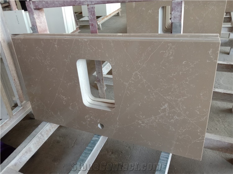 Brown Calcatta Quartz Prefab Countertops