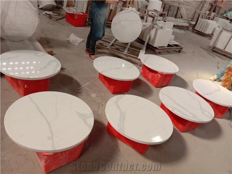 Calacatta White Quartz Round Table Tops for Hotel
