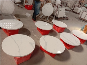 Calacatta White Quartz Round Table Tops for Hotel