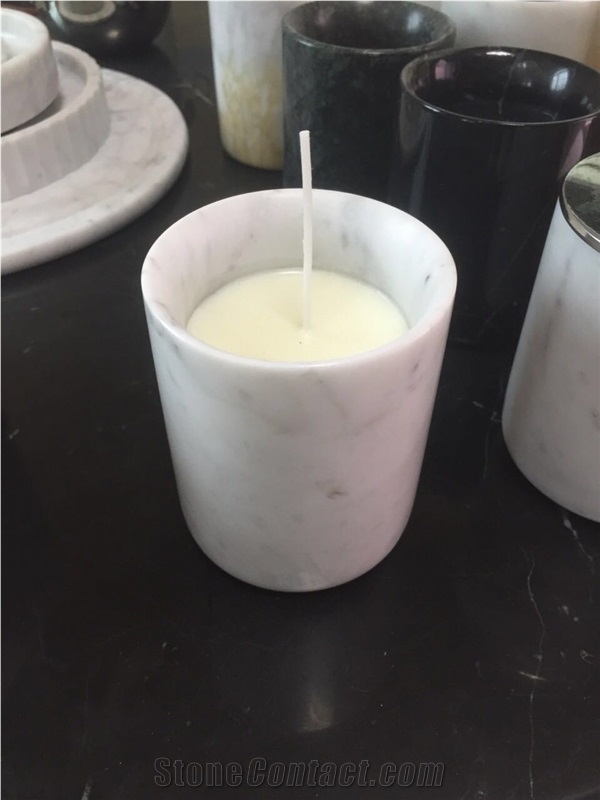 Carrara White Marble Candle Jar with Lid Customize