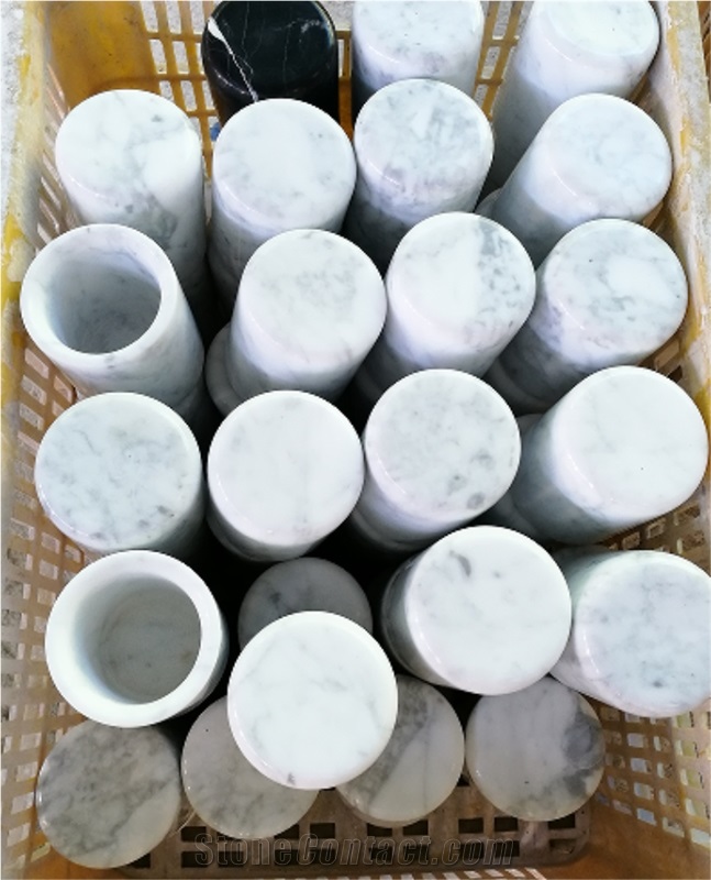 Carrara White Marble Candle Jar with Lid Customize