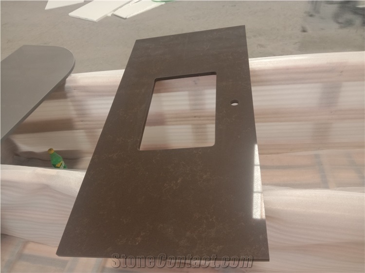 China Quartz Countertops Black with Gold Vein