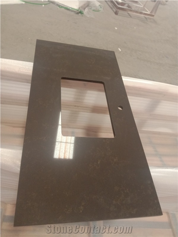 China Quartz Countertops Black with Gold Vein