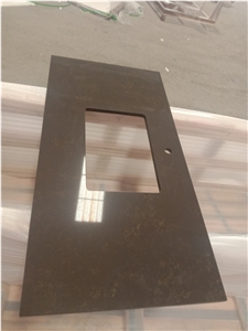 China Quartz Countertops Black with Gold Vein