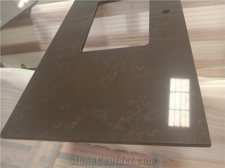 China Quartz Countertops Black with Gold Vein