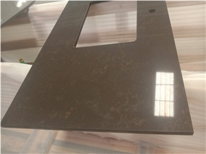 China Quartz Countertops Black with Gold Vein
