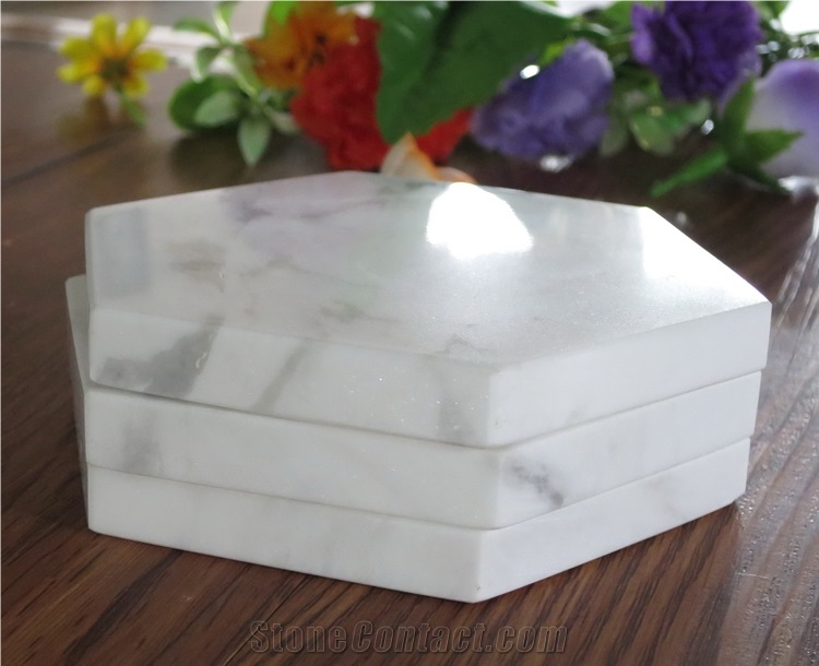 Italy White and Black Marble Round Coasters