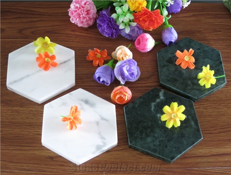 Italy White and Black Marble Round Coasters