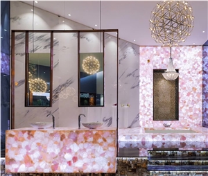 Pink Crystal Slabs Semiprecious Stone Slabs