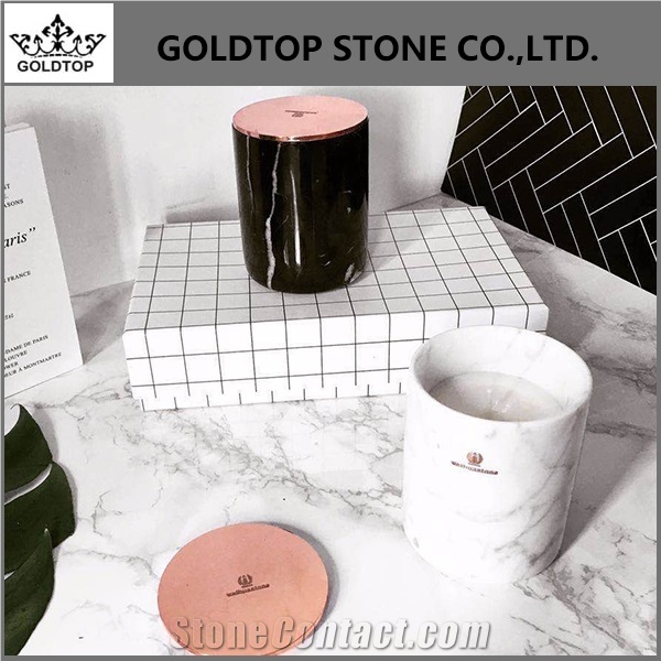 Polished Marble Candle Holders Jar with Lid