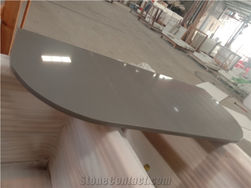 Pure Grey Quartz Prefab Countertop Kitchen Top