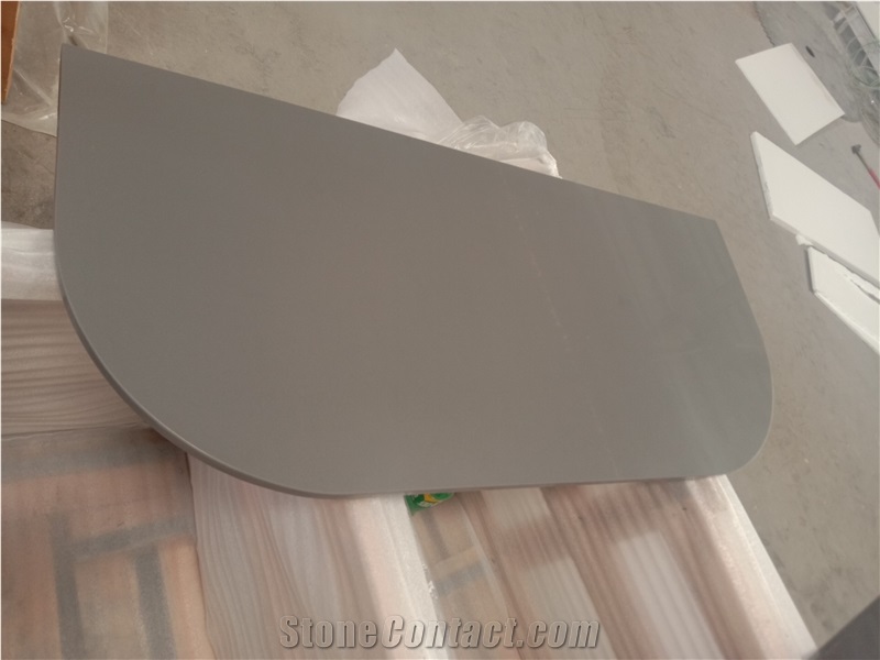 Pure Grey Quartz Prefab Countertop Kitchen Top