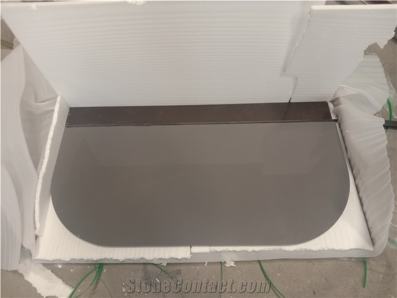 Pure Grey Quartz Prefab Countertop Kitchen Top