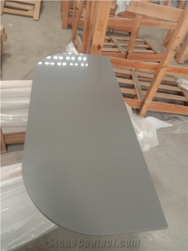 Pure Grey Quartz Prefab Countertop Kitchen Top