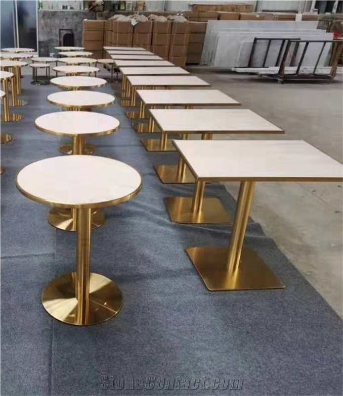 Pure White Quartz Tables for Hotel with Base