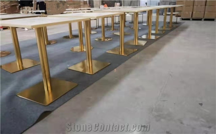 Pure White Quartz Tables for Hotel with Base