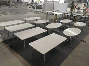 Pure White Quartz Tables for Hotel with Base