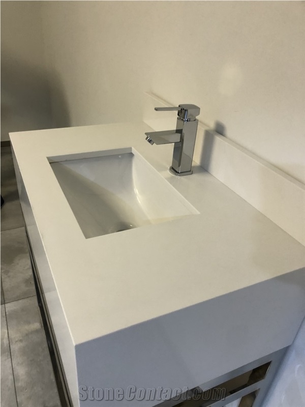 Pure White Quartz Vanity Top with Stainless Base