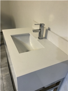Pure White Quartz Vanity Top with Stainless Base Pure White Quartz Vanity Top with Stainless Base