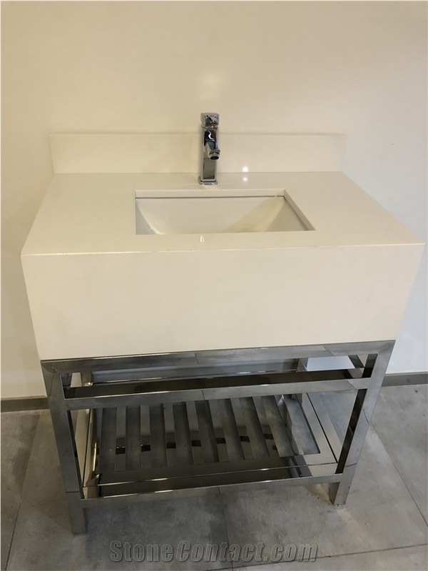 Pure White Quartz Vanity Top with Stainless Base