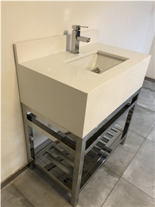 Pure White Quartz Vanity Top with Stainless Base