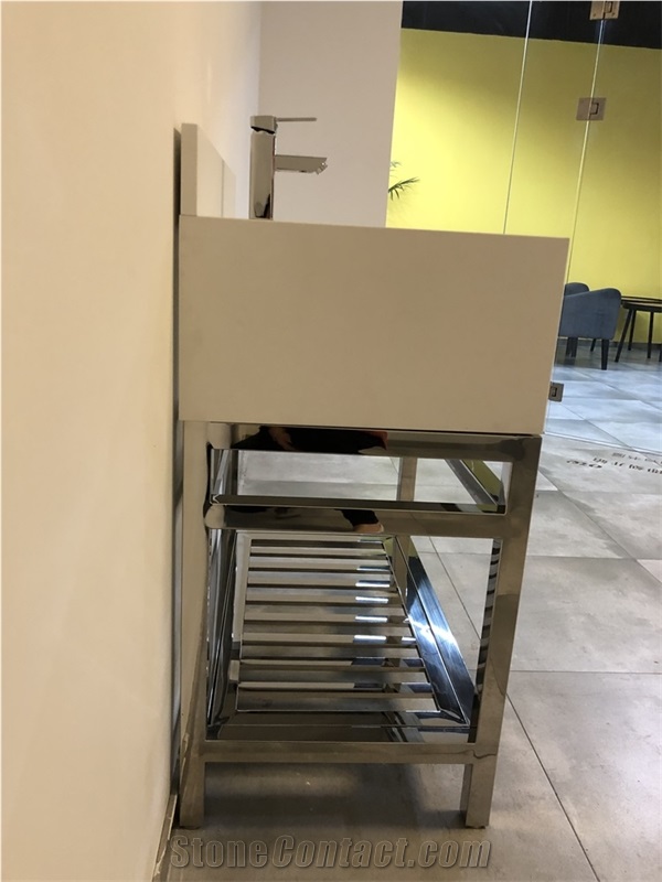 Pure White Quartz Vanity Top with Stainless Base