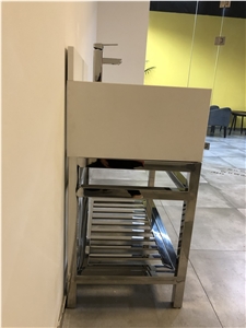 Pure White Quartz Vanity Top with Stainless Base