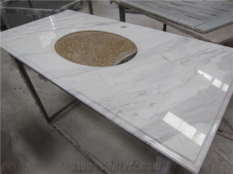 Volakas White Marble Prefab Vanity Tops with Sink