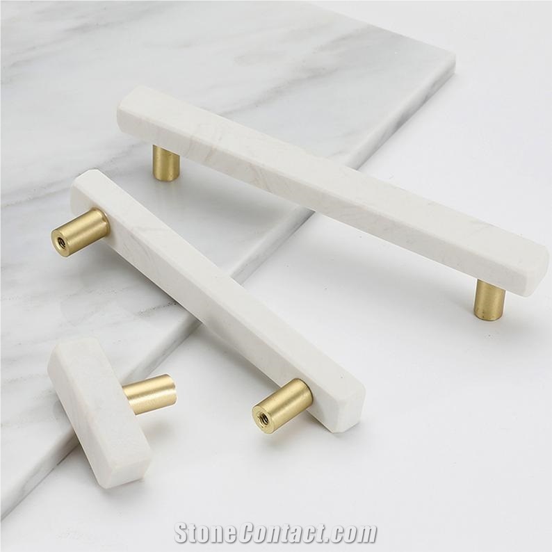 Beige Marble Handle Cabinet Knobs for Kitchen