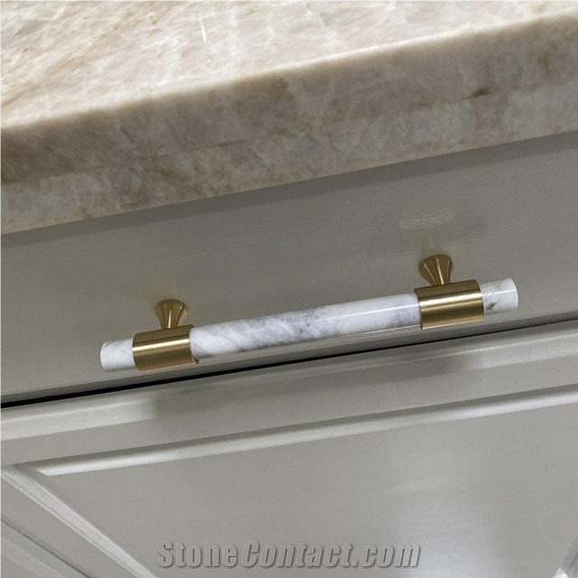 Carrara White Marble Handle Knobs Cabinet Kitchen
