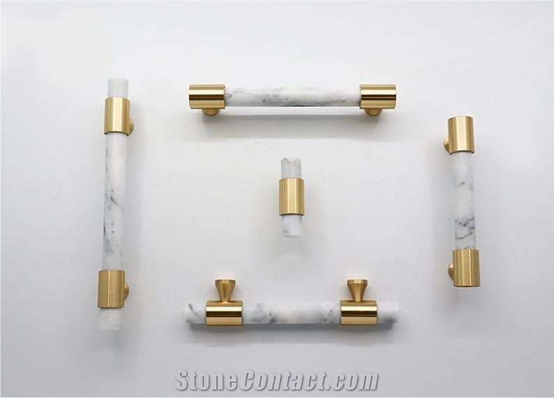 Carrara White Marble Handle Knobs Cabinet Kitchen