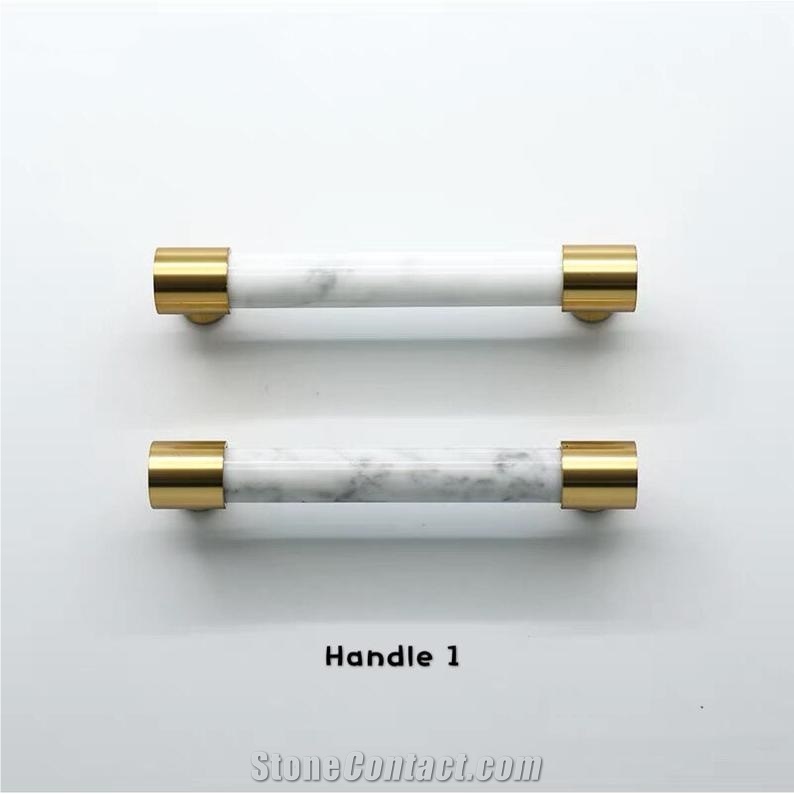 Carrara White Marble Handle Knobs Cabinet Kitchen