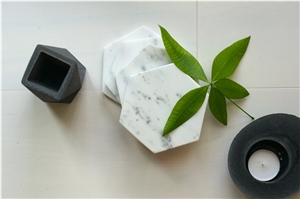 Hexagon Marble Coasters Carrara White Tray Hexagon Marble Coasters Carrara White Tray