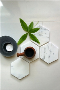Hexagon Marble Coasters Carrara White Tray