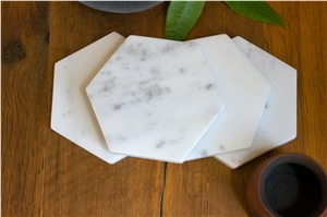 Hexagon Marble Coasters Carrara White Tray