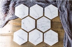 Hexagon Marble Coasters Carrara White Tray