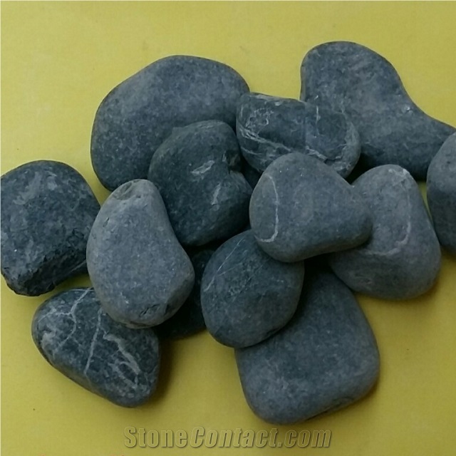 Black Color Tumbled Pebble Stone for Landscaping
