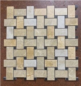 Cross Line Mosaic Stone Basketwave Mosaic