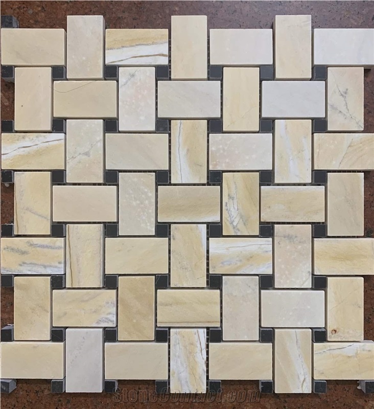 Cross Line Mosaic Stone Basketwave Mosaic