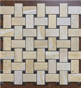 Cross Line Mosaic Stone Basketwave Mosaic