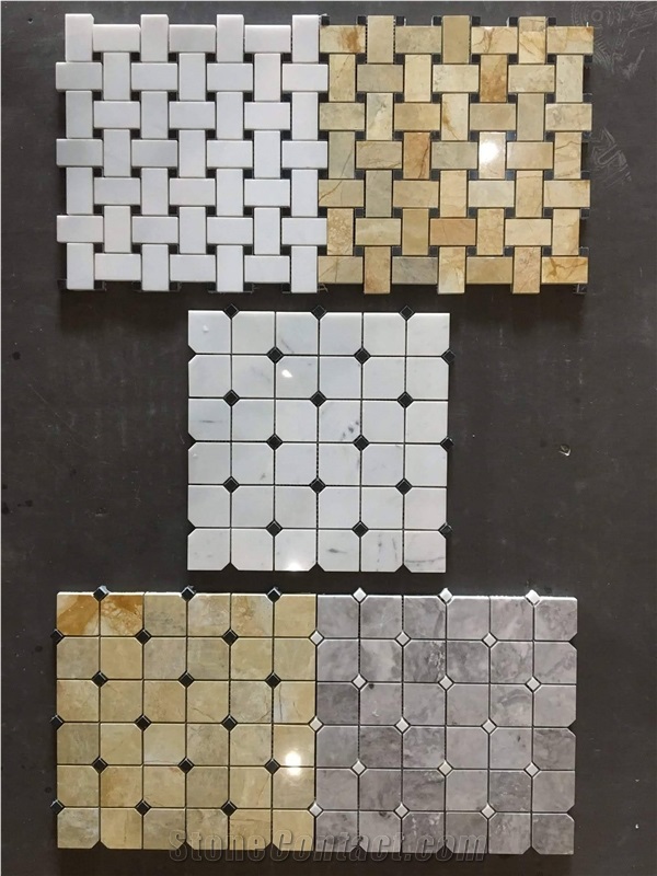 Cross Line Mosaic Stone Basketwave Mosaic