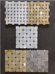Cross Line Mosaic Stone Basketwave Mosaic