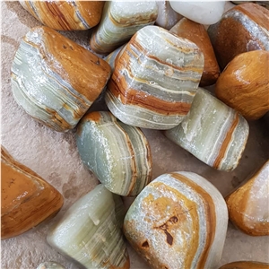 Tumbled Onyx Pebble, Multi Color Green Onyx and Marble Chips