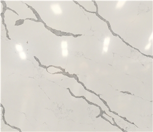 Semi White Polish Calacatta Quartz Slabs