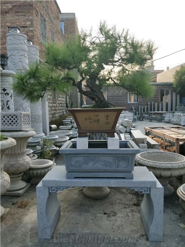 Black 654 Granite Yard Garden Flower Stand Pots