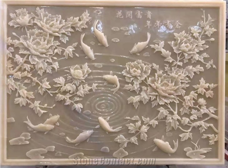 Cream Onyx Wall Carving Rich and Honored Relief