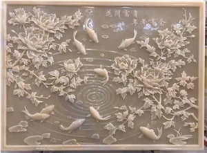 Cream Onyx Wall Carving Rich and Honored Relief