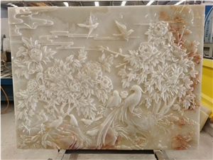 Cream Onyx Wall Carving Rich and Honored Relief