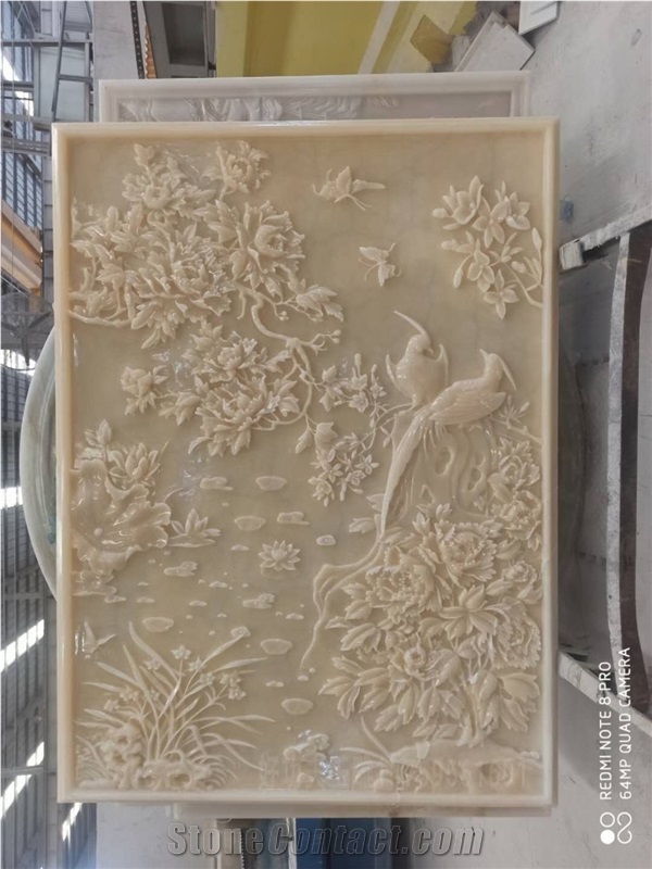 Cream Onyx Wall Carving Rich and Honored Relief