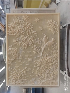 Cream Onyx Wall Carving Rich and Honored Relief